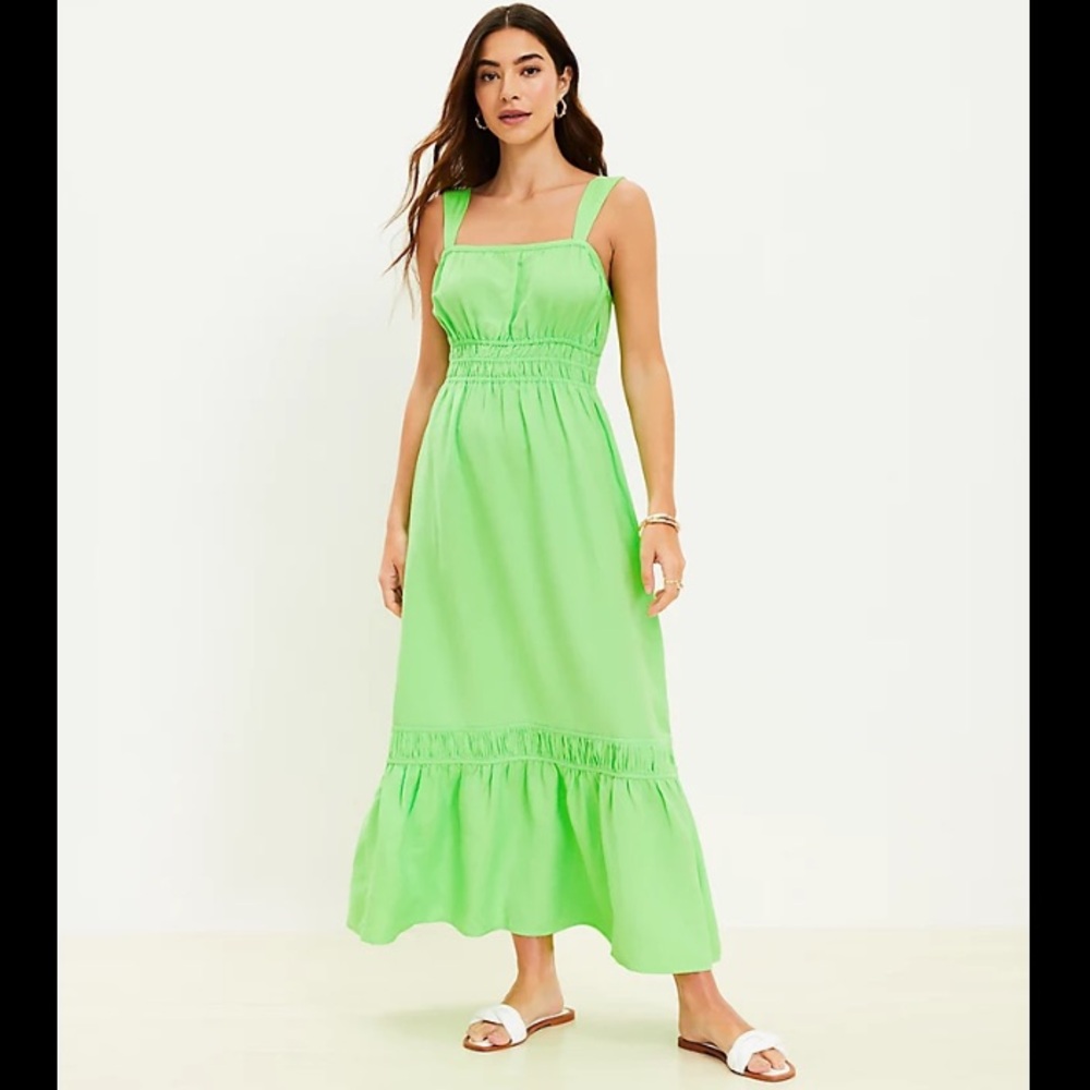 Loft Linen Blend Shirred Flounce Sleeveless Beach Maxi Dress XXL